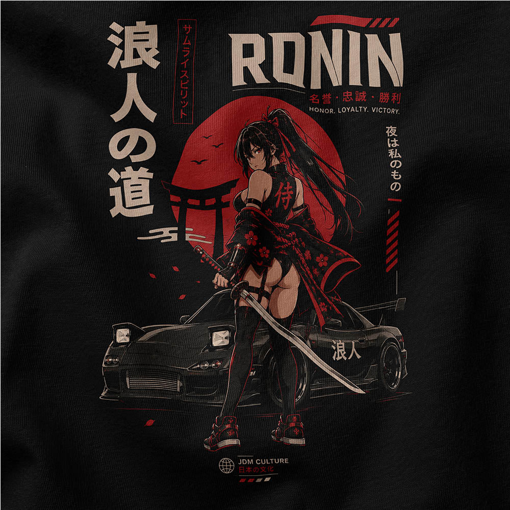Close-up of Ronin Spirit Car T-Shirt artwork on Black