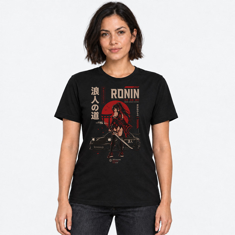 Ronin Spirit Car T-Shirt in Black on an adult female model - front view