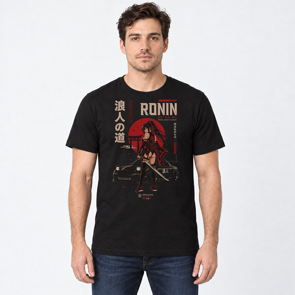 Ronin Spirit Car T-Shirt in Black on an adult male model - front view