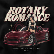 Rotary Romance Car T-Shirt — Black design closeup