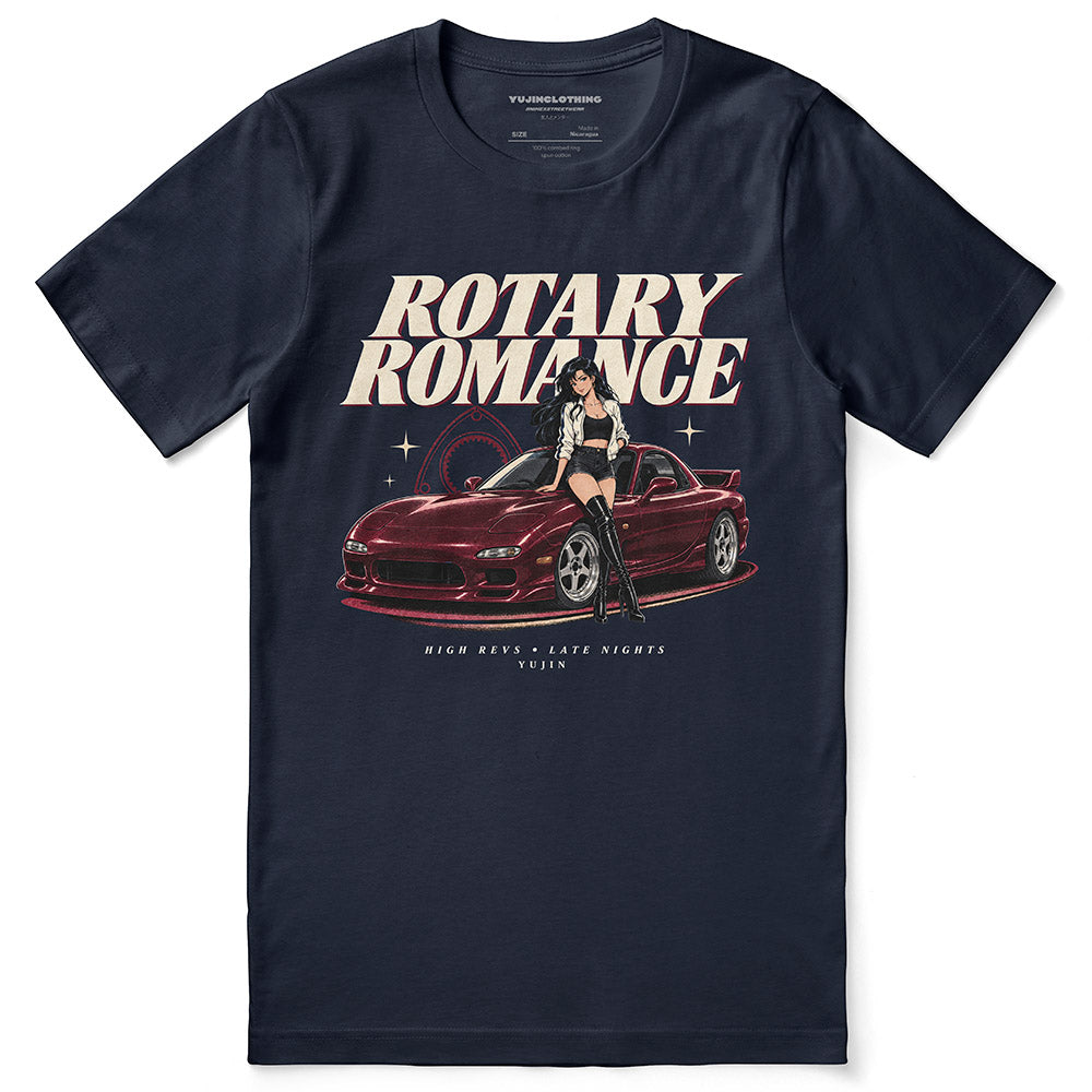 Rotary Romance Car T-Shirt — Navy flat lay