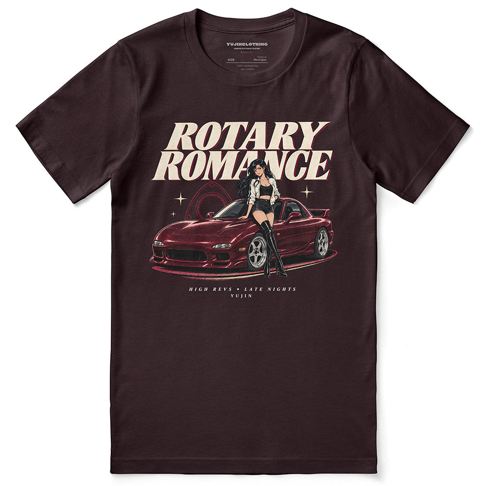 Rotary Romance Car T-Shirt — Oxblood Black flat lay