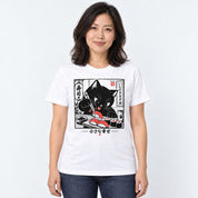 Female model wearing Sharing Is Not on the Menu Cat T-Shirt in White