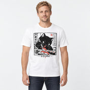 Male model wearing Sharing Is Not on the Menu Cat T-Shirt in White