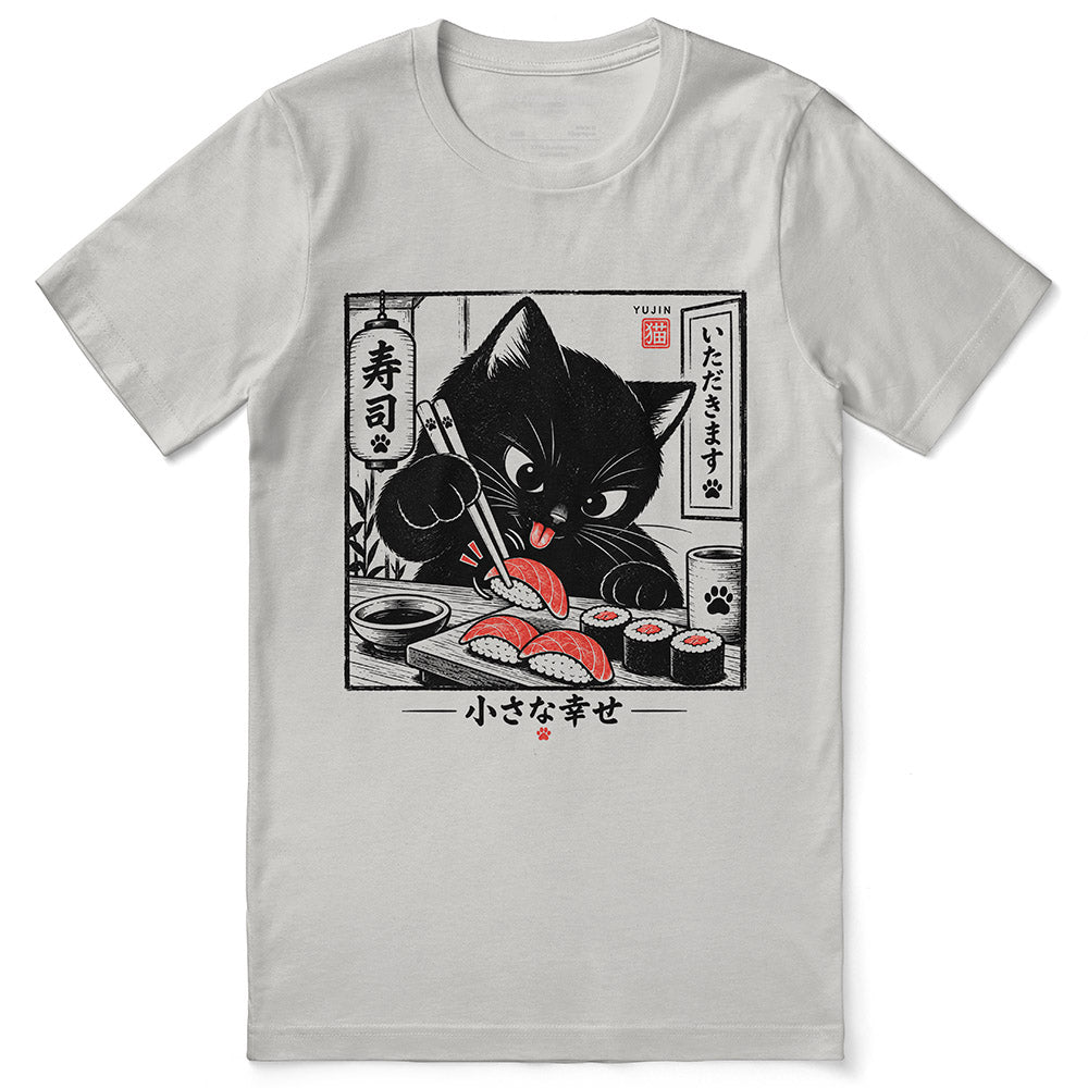 Sharing Is Not on the Menu Cat T-Shirt in silver - front flat lay