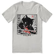Sharing Is Not on the Menu Cat T-Shirt in silver - front flat lay