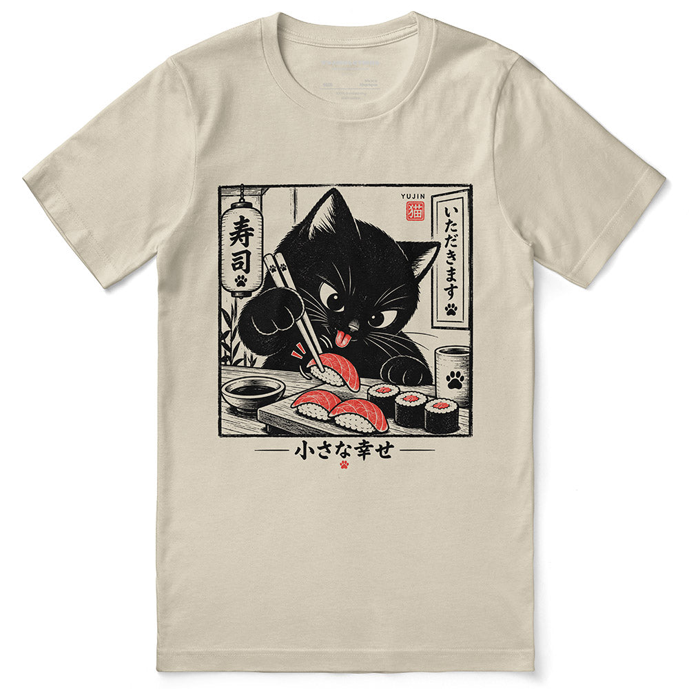 Sharing Is Not on the Menu Cat T-Shirt in soft cream - front flat lay