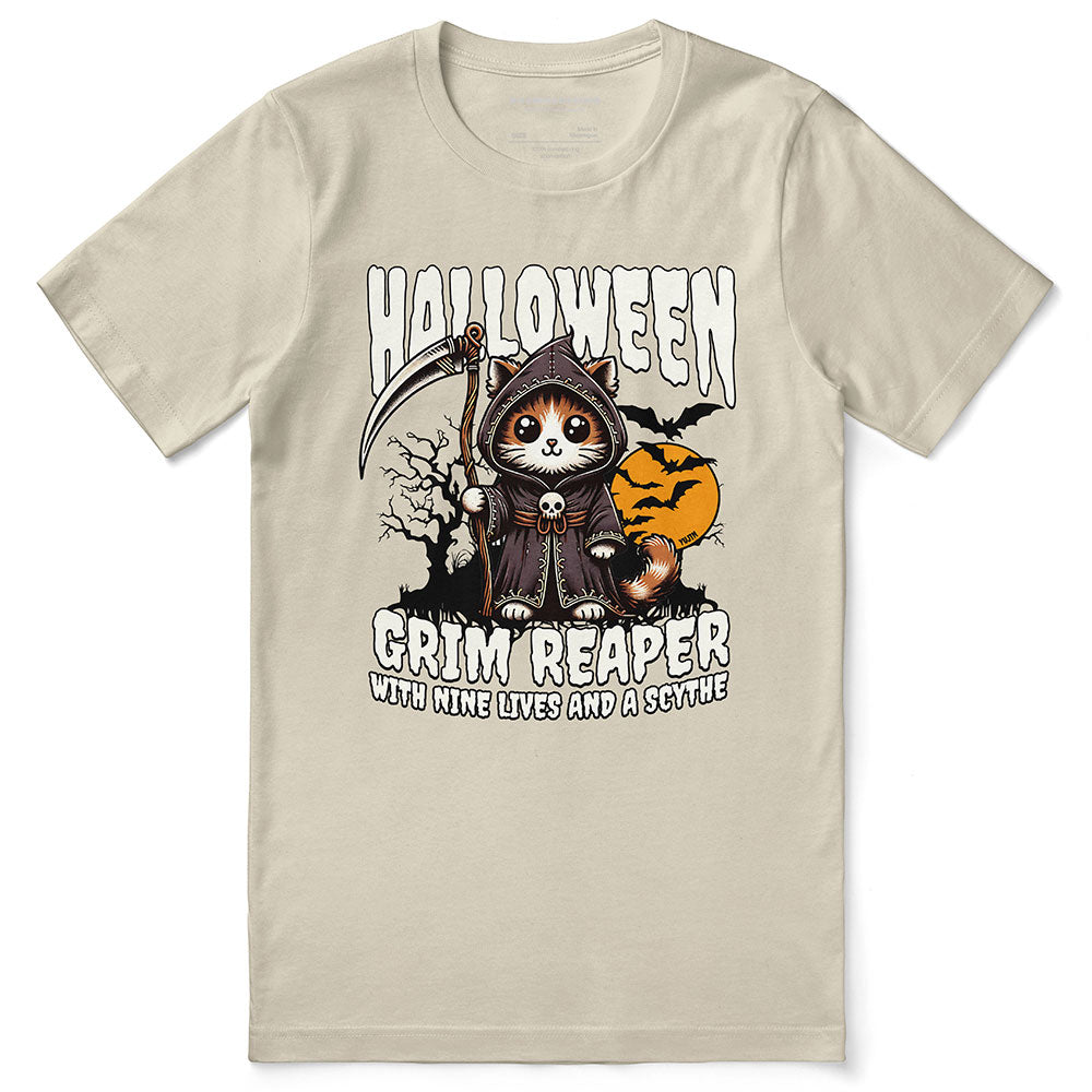 Grim Reaper Halloween Cat T-Shirt | Yūjin Japanese Anime Streetwear Clothing