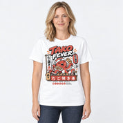 Female model wearing Takoyaki Fever Food T-Shirt in White