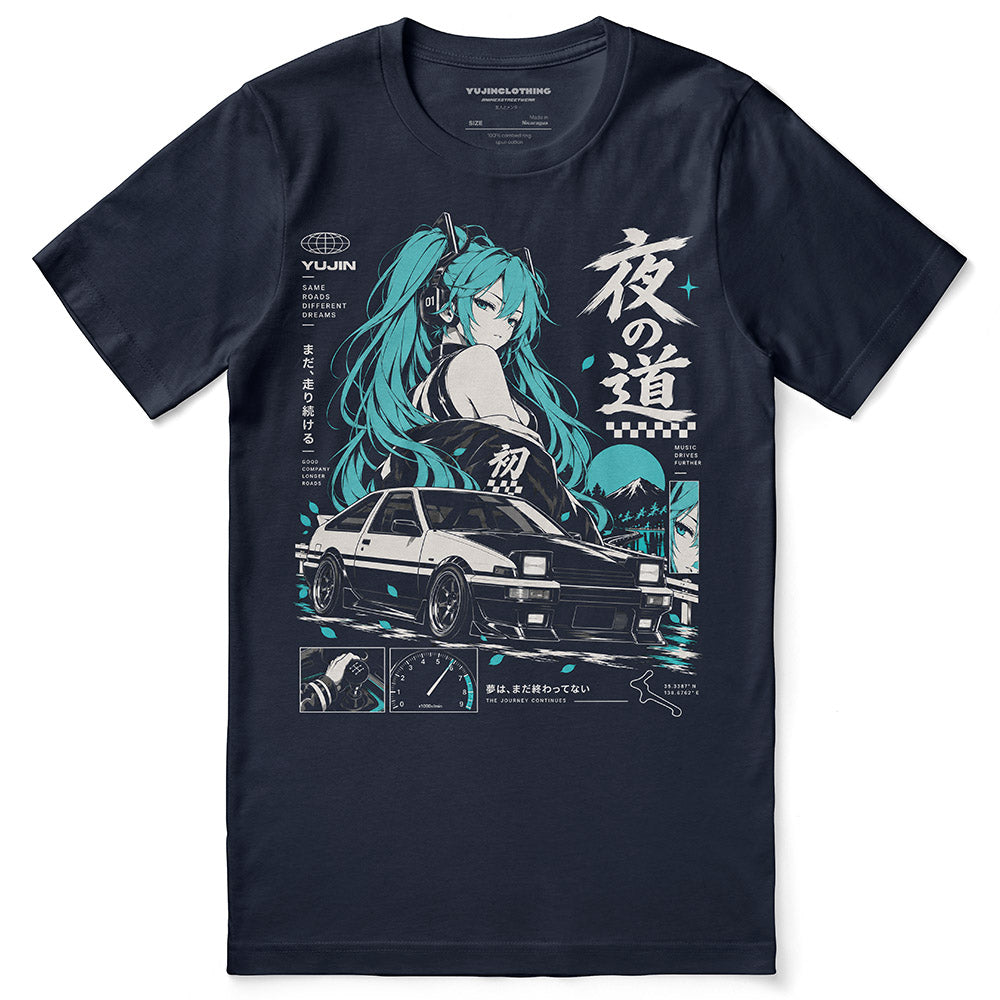 Teal Driver Car T-Shirt — Navy flatlay