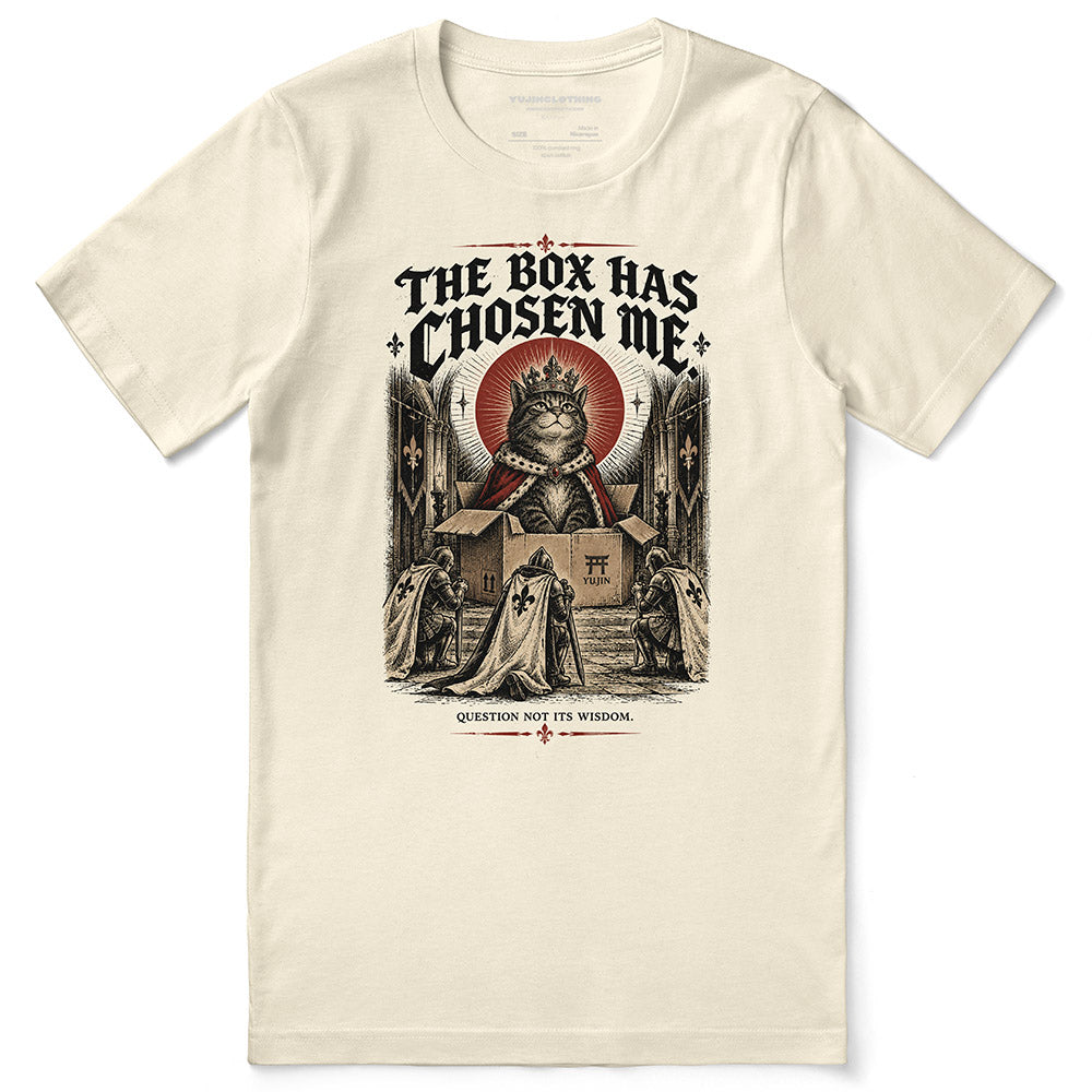 The Box Has Chosen Me Cat T-Shirt — Natural flat lay