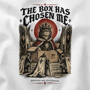 The Box Has Chosen Me Cat T-Shirt — White fabric closeup