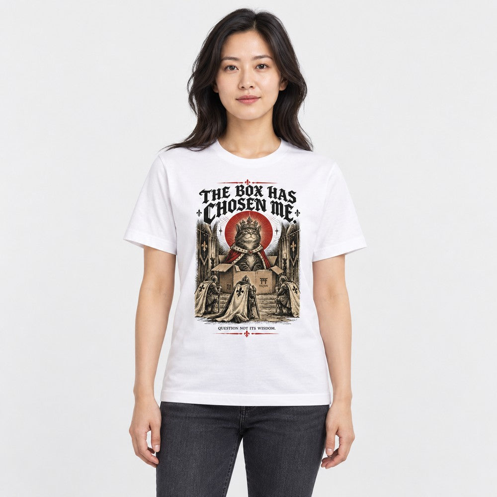 The Box Has Chosen Me Cat T-Shirt — White female lifestyle