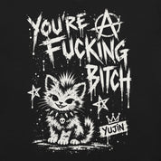 Punk Attitude Cat T-Shirt in Black — original front print closeup