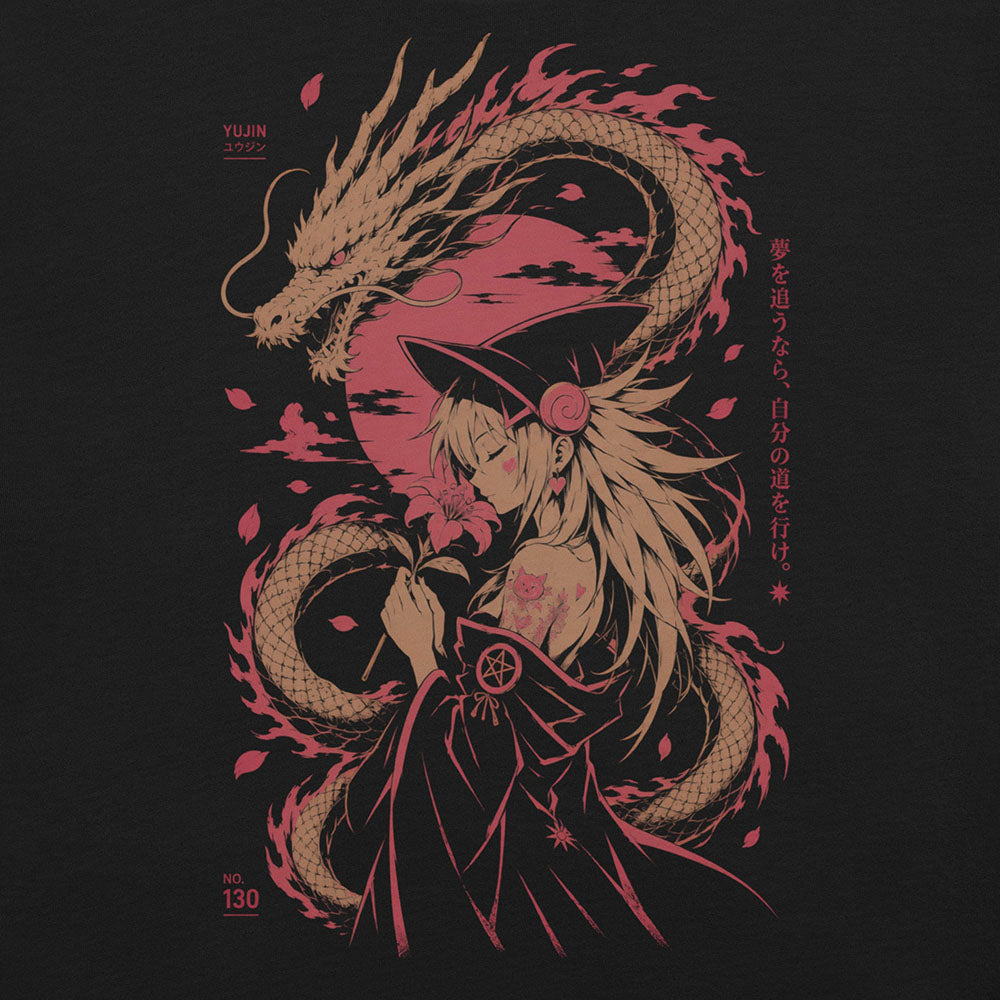 Moonlit Pact Dragon T-Shirt in Black - artwork detail