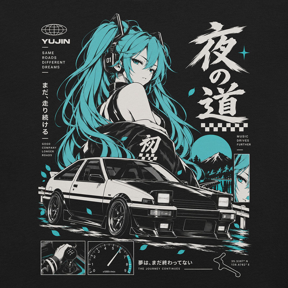 Close-up of Teal Driver Car T-Shirt artwork on Black