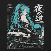 Close-up of Teal Driver Car T-Shirt artwork on Black