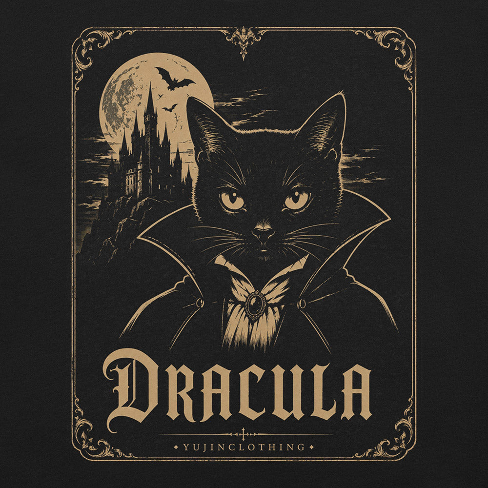 Dracula Cat T-Shirt in Black — Printful front mockup