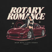 Rotary Romance Car T-Shirt — Black Printful front closeup