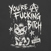 Punk Attitude Cat T-Shirt in Dark Grey — original front print closeup