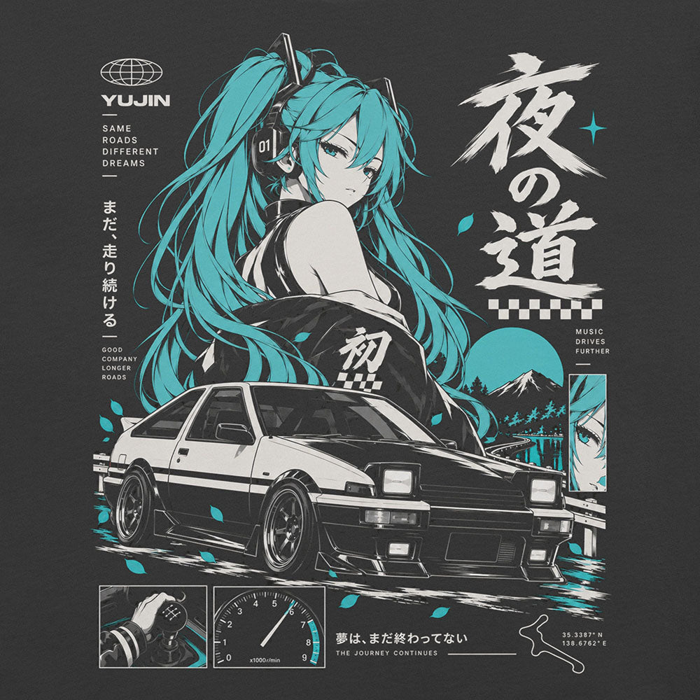 Close-up of Teal Driver Car T-Shirt artwork on Dark Grey