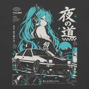 Close-up of Teal Driver Car T-Shirt artwork on Dark Grey