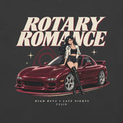 Rotary Romance Car T-Shirt — Dark Grey Printful front closeup