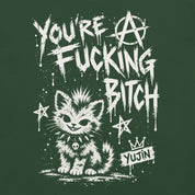 Punk Attitude Cat T-Shirt in Forest — original front print closeup