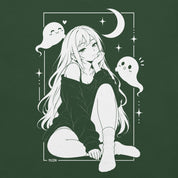 Close-up of Moonlit Nightscape Anime T-Shirt artwork on forest