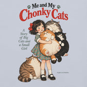 Close-up of Chonky Cuddles Cat T-Shirt in Light Blue - Printful front Zoomed in