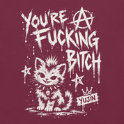 Punk Attitude Cat T-Shirt in Maroon — original front print closeup