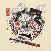 Close-up of Nap First Noodles Later Cat T-Shirt artwork on Natural