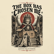 Close-up of The Box Has Chosen Me Cat T-Shirt artwork on Natural