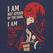 Close-up of Night Sovereign Cat T-Shirt artwork on Navy