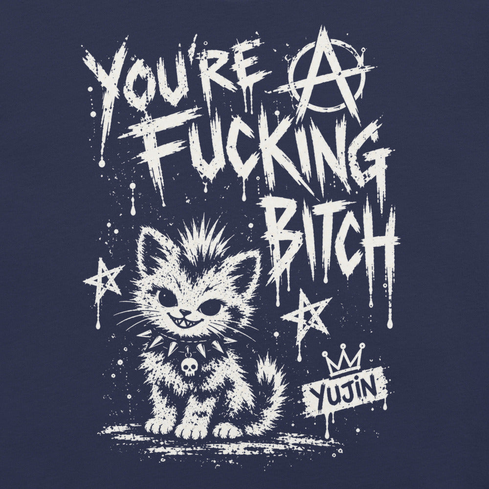 Punk Attitude Cat T-Shirt in Navy — original front print closeup