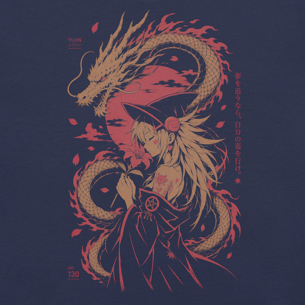Moonlit Pact Dragon T-Shirt in Navy - artwork detail