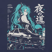 Close-up of Teal Driver Car T-Shirt artwork on Navy