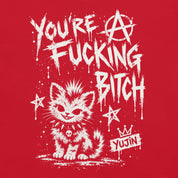 Punk Attitude Cat T-Shirt in Red — original front print closeup