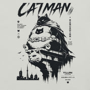 Close-up of the Catman Night Watch Cat T-Shirt artwork on Silver