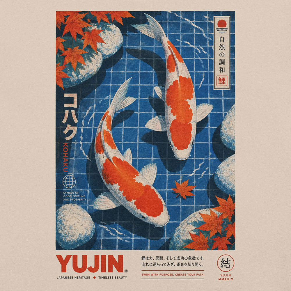 Close-up of Kohaku Koi Fish T-Shirt artwork on Soft Cream