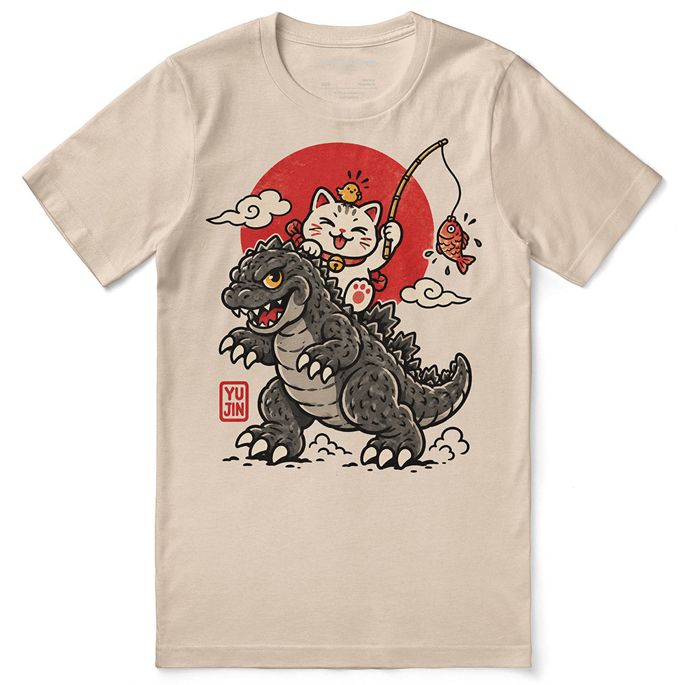 Kaiju Fishing Club Cat T-Shirt in Soft Cream - front flat lay