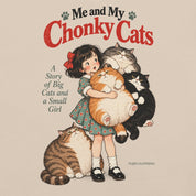 Close-up of Chonky Cuddles Cat T-Shirt in Soft Cream - Printful front Zoomed in