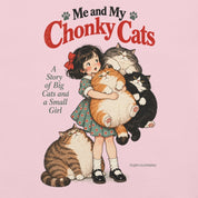 Close-up of Chonky Cuddles Cat T-Shirt in Soft Pink - Printful front Zoomed in