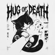 Close-up of Hug of Death Cat T-Shirt artwork on White