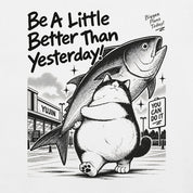 Bigger Plans artwork on White fabric, Printful front detail