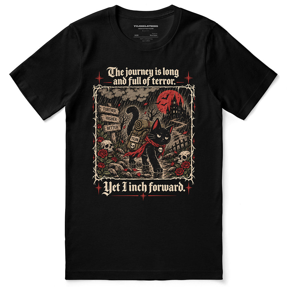 Yet I Inch Forward Cat T-Shirt — black flat
