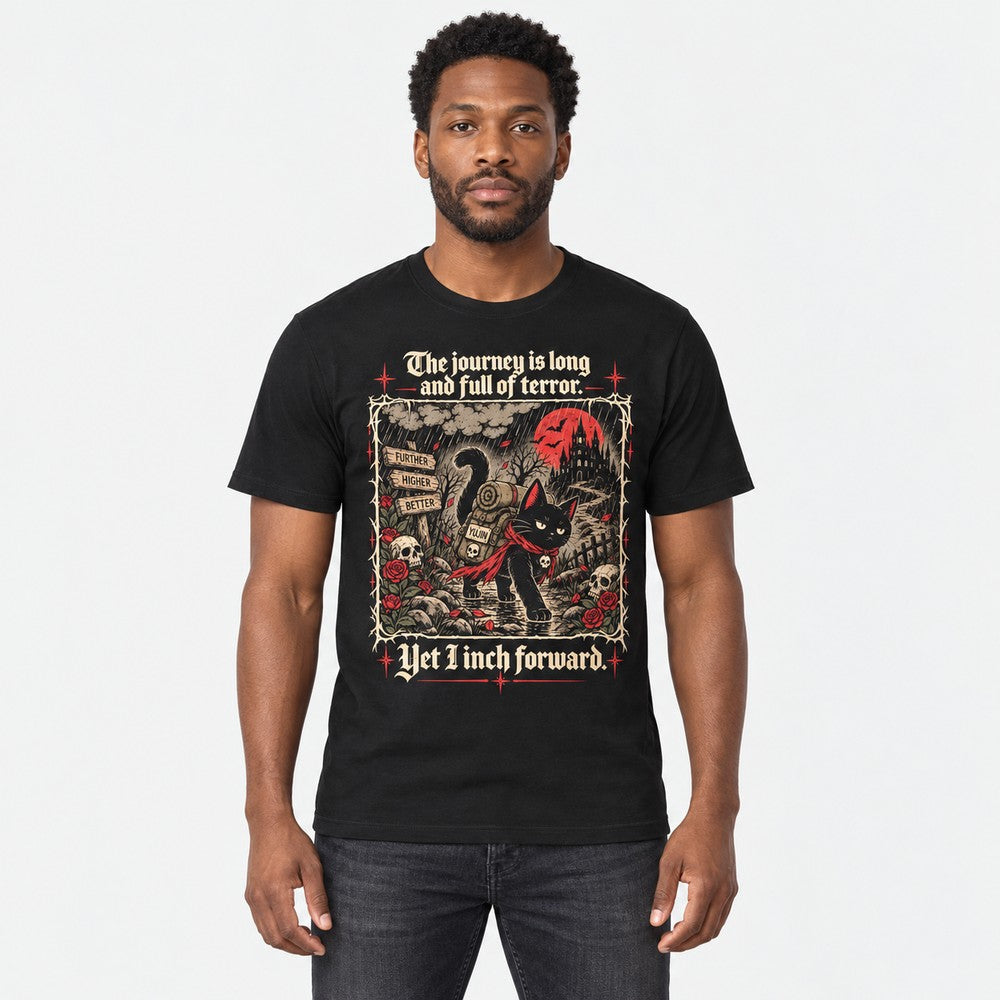 Yet I Inch Forward Cat T-Shirt — black lifestyle male