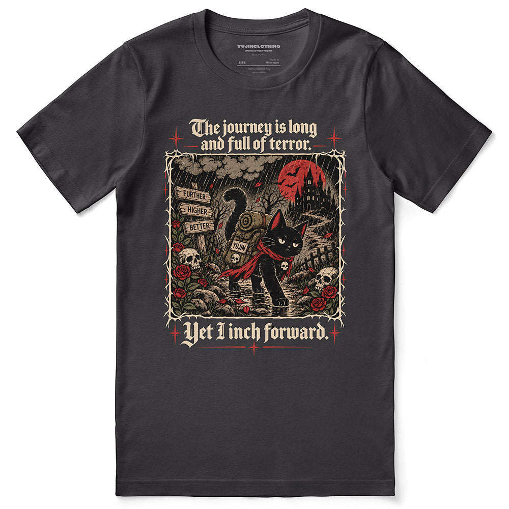 Yet I Inch Forward Cat T-Shirt — dark grey flat