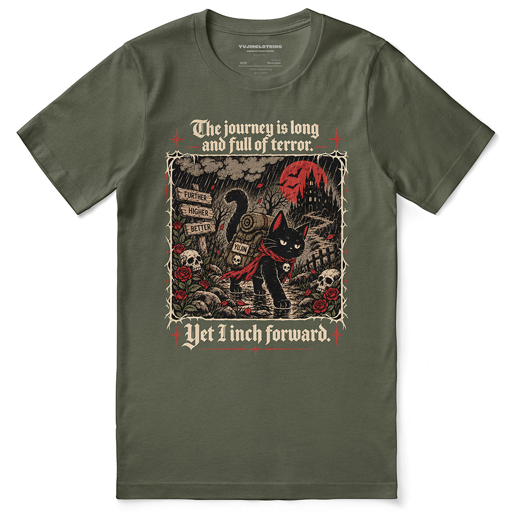 Yet I Inch Forward Cat T-Shirt — military green flat