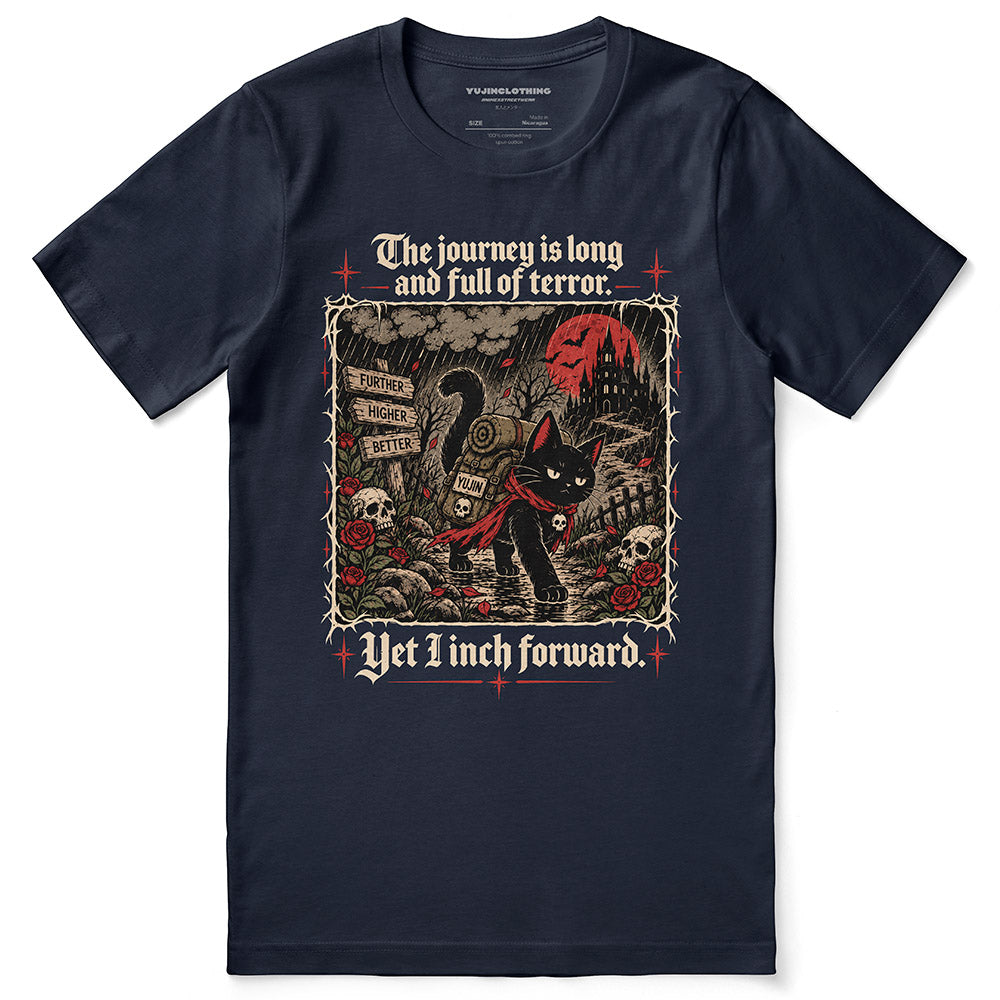 Yet I Inch Forward Cat T-Shirt — navy flat
